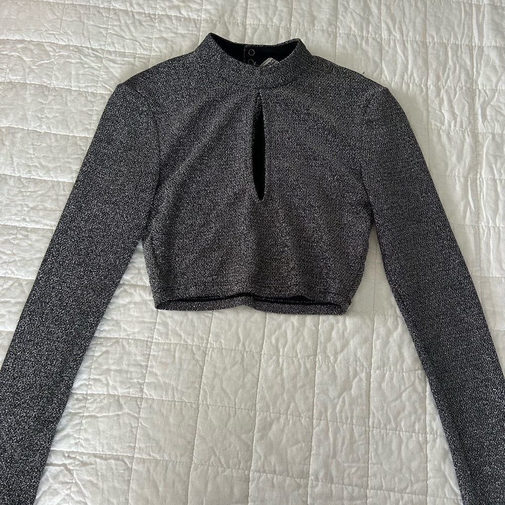 H&M Shimmering Gray Long Sleeve Crop Top
